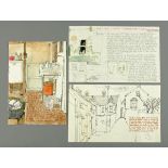 * Percy Kelly, watercolour illustrated letter, depicting Percy Kelly's kitchen,