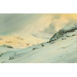 J. Campbell, watercolour, Lakeland snow scene.  35 cm x 53 cm, signed and dated (19)87 (see