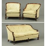 A good mahogany framed lounge suite, comprising two chairs and settee,