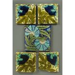 * William De Morgan, "Carnation" tiles, in the Isnik style, oval impressed mark, 20.3 cm square, and