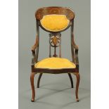 An Edwardian inlaid mahogany armchair, in the Art Nouveau manner,