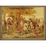 A large 19th century woolwork tapestry, a post battle scene.  125 cm x 167 cm.