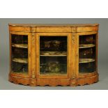 A Victorian walnut credenza, with well figured top,