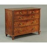 An early Victoria mahogany breakfront chest of drawers, with two short and three long graduated