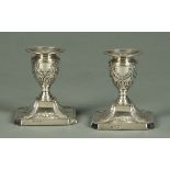 A pair of small Adam style silver candle holders, Harrison Brothers & Howson, Sheffield 1897 (see