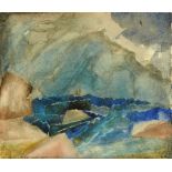 * Norman Adams (1927-2005), watercolour, "Very Rough Sea on The Rocks, Scarp".  25 cm x 30 cm,