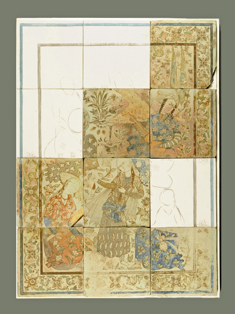 * A group of Turkish/Persian tiles, eight formed in to a group of twelve with four later.