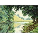 C. Weigh, watercolour, "Wharfe at Hebden".  33 cm x 45 cm.