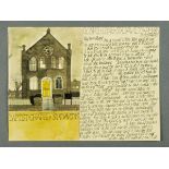 * Percy Kelly, watercolour illustrated letter first page, Baptist Chapel, St. David's.  22.