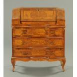 A French walnut veneered bureau,