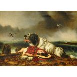 19th century English School, oil painting on canvas, Newfoundland dog rescuing young girl.  67 cm