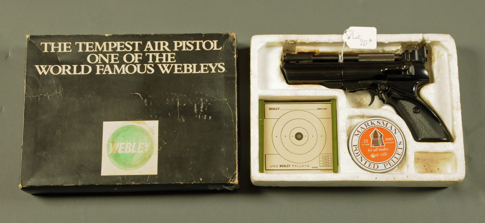 Webley Tempest .22 air pistol, boxed.  No visible Serial No.