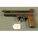 Webley & Scott Ltd Mark 1 Webley air pistol, pre-war, walnut grips with inlaid flying pellet motif,