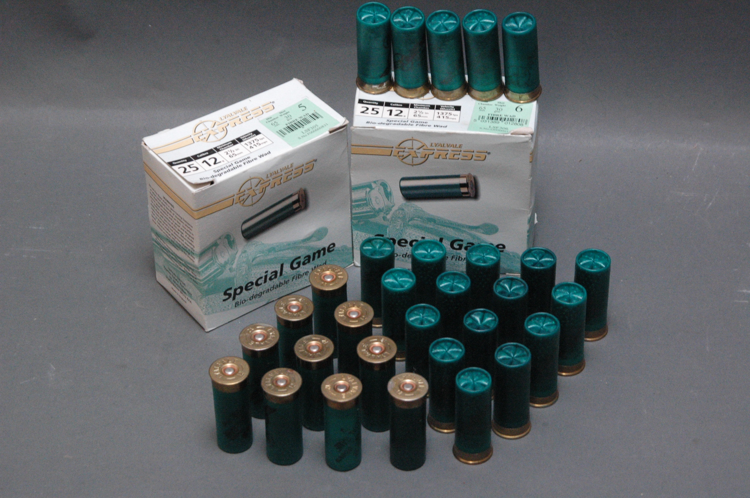 80 rounds of Express Special Game 12 bore cartridges, 2.5 inch, shot sizes 5 and 6, fibre wad.