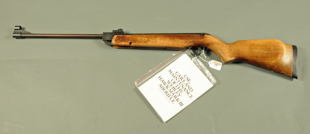 Webley Hawk Mark 3 .22 break barrel air rifle, with instructions.  Serial No. 549422.