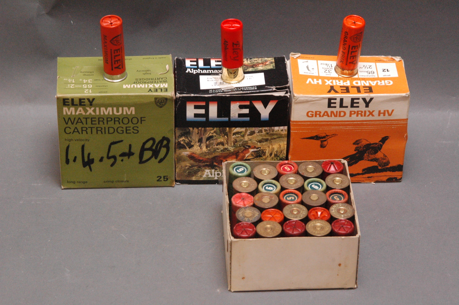 Collectors lot of cartridges, 20 Eley Maximum 12 bore BB, 25 Eley Alphamax 12 bore shot 3,