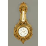 A 19th century French Cartel clock, with combined thermometer, the case giltwood and gesso,