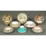 A collection of English tea bowls and saucers, including two Newhall, one Derby and five others (8).