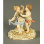 A Meissen porcelain figure group, partially draped, crossed swords mark to base also inscribed "