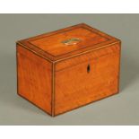 A George III satinwood tea caddy, boxwood and ebony strung,