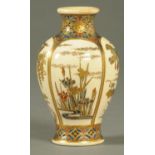 A Satsuma vase, Meiji period, signed to base and decorated against the cream ground with foliate