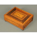 A 19th century rosewood and birdseye maple box, with decorative inlay.  Width 29.5 cm.
