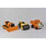 Trio of Large Scale Tonka Vehicles including Bulldozer, Road roller and Truck. Vg to E. (3)