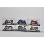 Various IXO 1/24 scale Super Bike Models. Including Rossi, Bayliss, Edwards etc. A in Display Boxes.