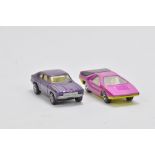 Corgi Rockets Ford Capri - Purple plus Matchbox No. 75 Alfa Romeo Carabo  - Purple. Both B / C. (2)