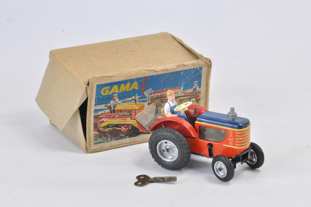 Scarce GAMA Tin Plate Clockwork Tractor. With Key. B in D Box.