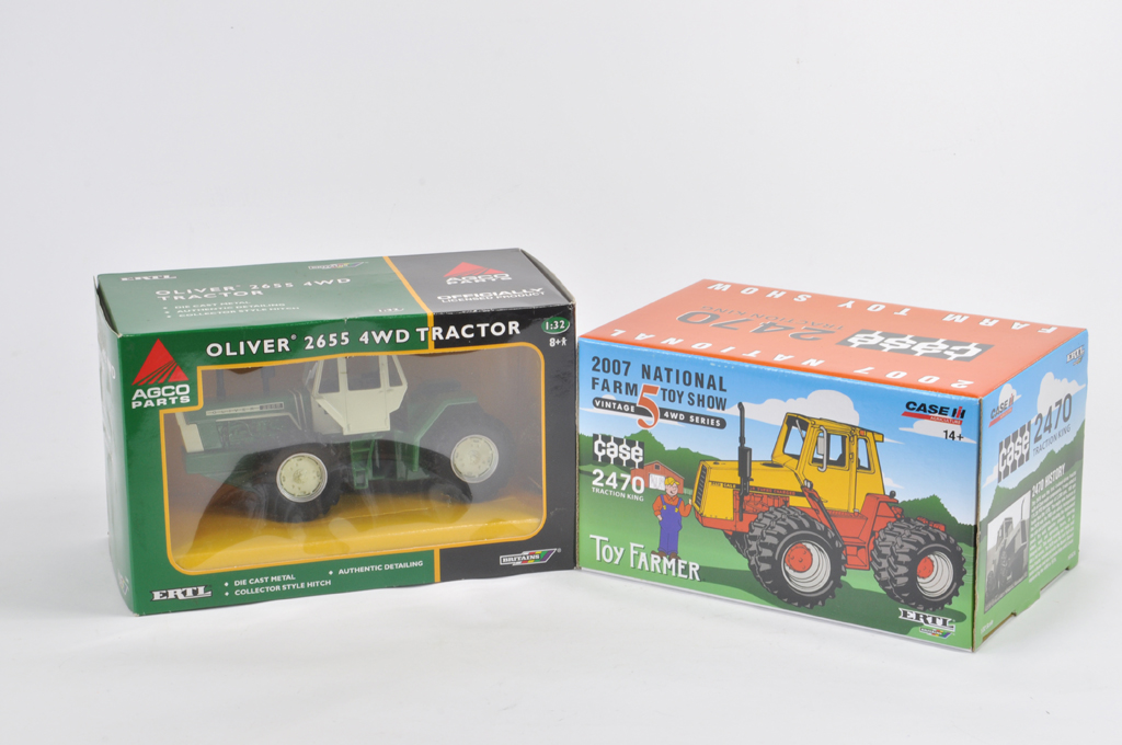 Britains Farm Tractor Duo. Oliver 2655 4WD and Case 2470 Toy Farmer Show Edition. Both A in A Boxes.