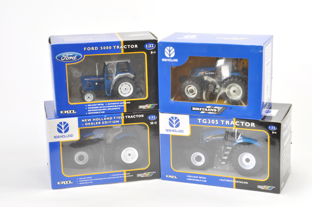 Britains Ford New Holland Tractor Selection including Ford 5000 (Dealer Box), NH T7050 Dealer