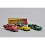 Dinky No. 218 Lotus Europa, yellow/blue, Dinky No.130 Ford Consul Corsair with box - metallic red,