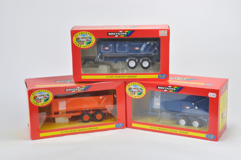 Britains Farm Trailer Selection including Marston Trailer x 2. Orange, Blue and Blue Silage