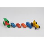 Selection of rubber based toys including Tomte and Galanite. Fordson Tractor plus other vehicles.