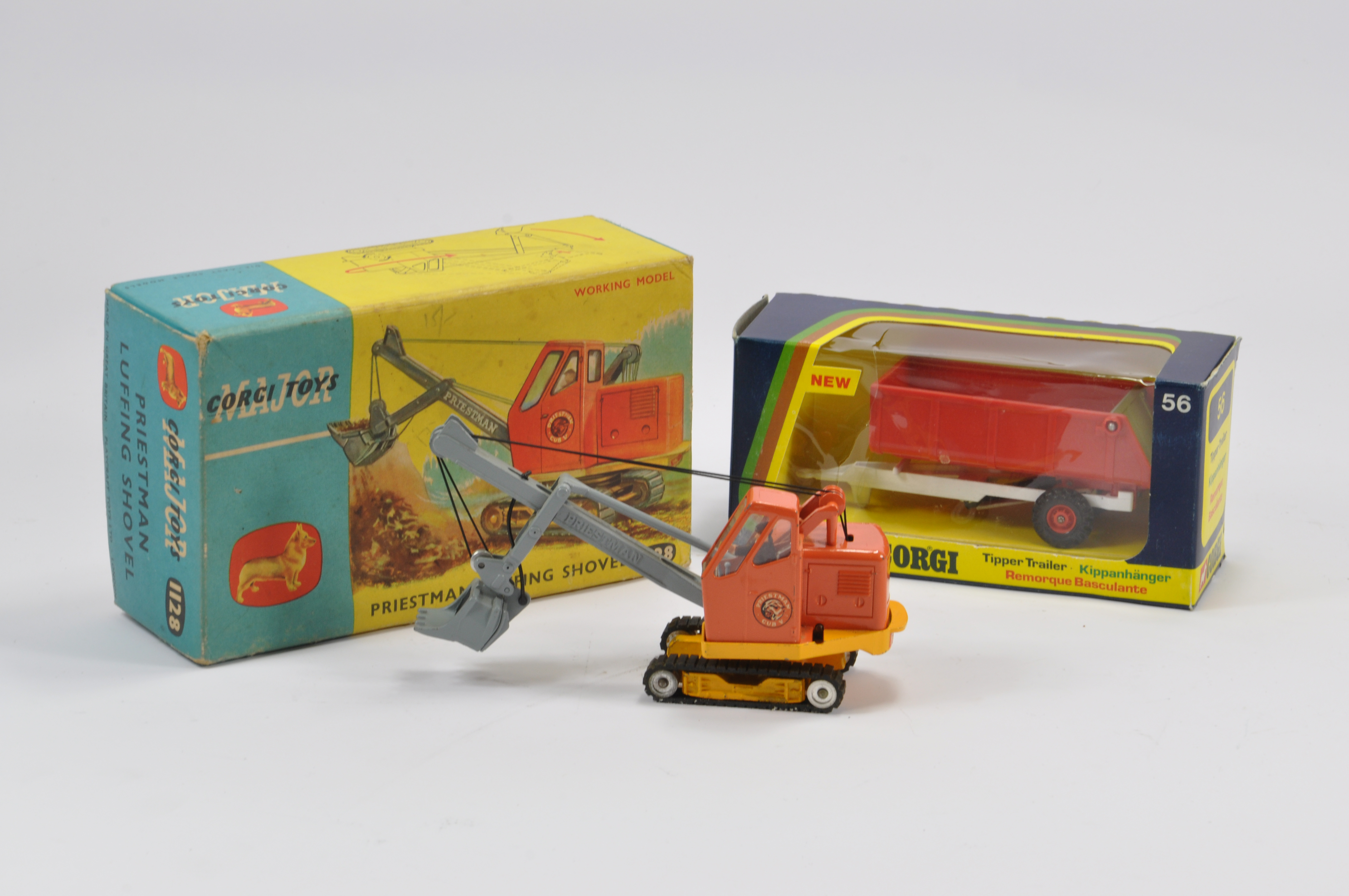 Corgi No. 1128 Priestman Luffing Shovel plus No. 56 Tipper Trailer. Both Near Mint in Good to Very