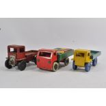 Interesting and Rare Trio of Wooden Chad Valley Trucks. One is Mechanical. Generally Fair to