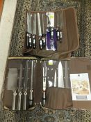 A nine piece kitchen knife set in case,