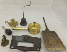 Assorted metalware to include two brass