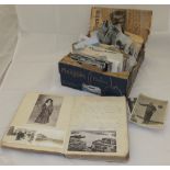 A collection of vintage postcards, prints and photographs to include a travel diary dated 1927-8
