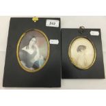 19TH CENTURY ENGLISH SCHOOL "Lady in black dress with white trim, seated", miniature, oil,