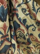 A pair of glazed cotton interlined curtains, the cream ground with blue and pink Classical floral