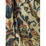 A pair of glazed cotton interlined curtains, the cream ground with blue and pink Classical floral