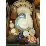 A box of assorted china wares to include