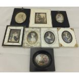 A collection of miniature portraits to include a simulated ivory framed oval miniature of a lady