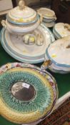 A Mason's Patent Ironstone china platter, one other and two majolica dishes decorated in a yellow