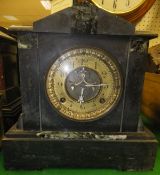 Three black marble mantel clocks, one wi