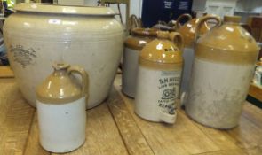 A large Doulton & Co. Lambeth stoneware "Improved Bread Pan", a stoneware flagon inscribed "