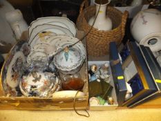 A box of assorted china wares to include