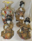 Three early 20th Century Japanese Satsuma ware figures of geishas, including two musicians and a